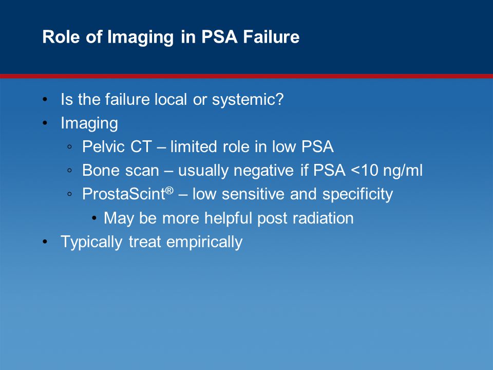 Role of Imaging in PSA Failure Is the failure local or systemic.