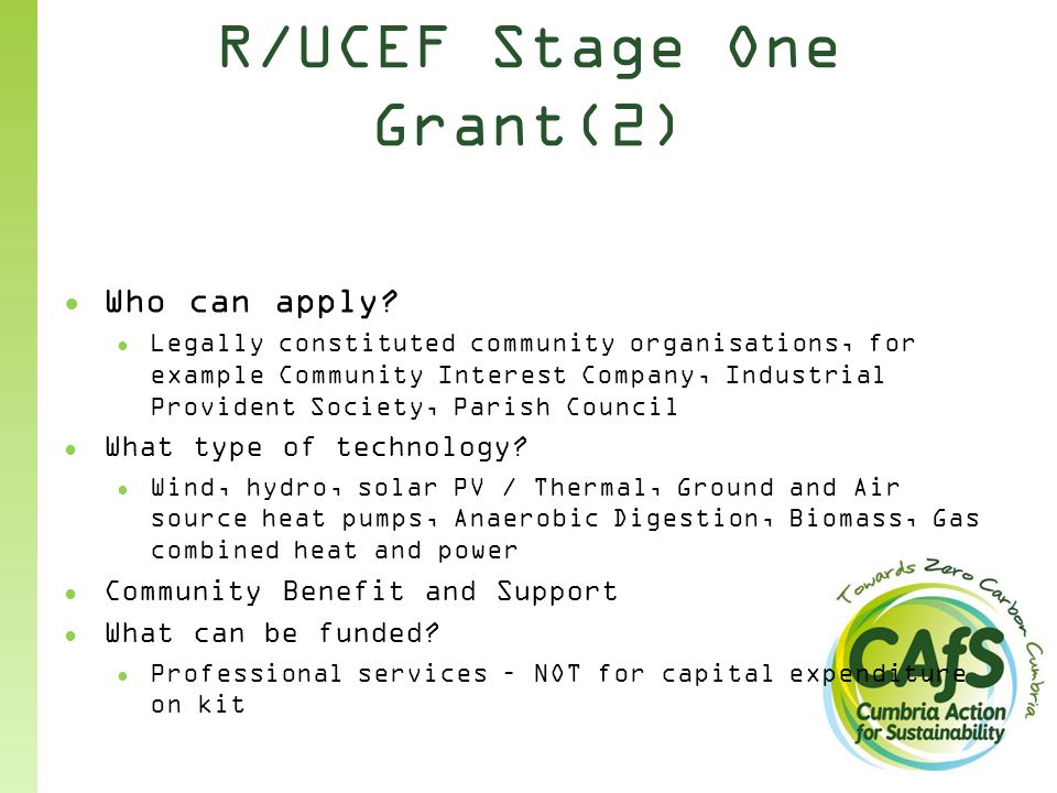 R/UCEF Stage One Grant(2) ● Who can apply.