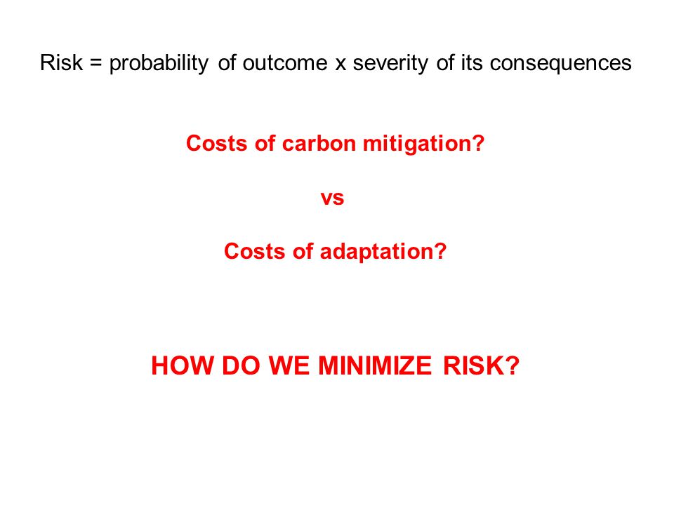 Risk = probability of outcome x severity of its consequences Costs of carbon mitigation.