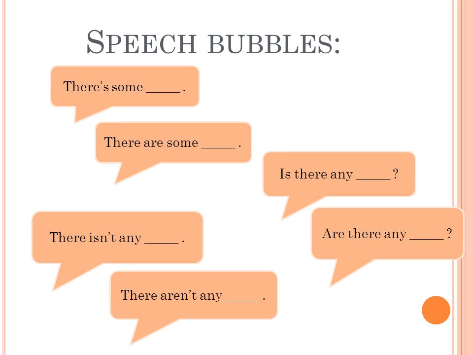 S PEECH BUBBLES : Is there any _____ . Are there any _____ .