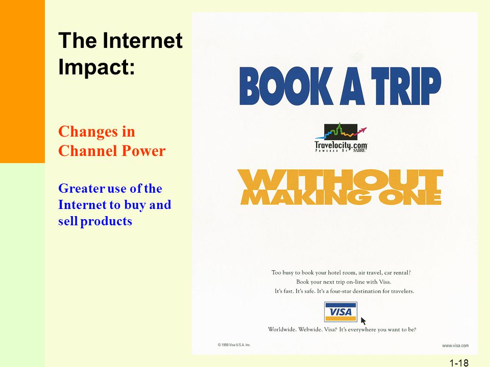 1-18 The Internet Impact: Changes in Channel Power Greater use of the Internet to buy and sell products