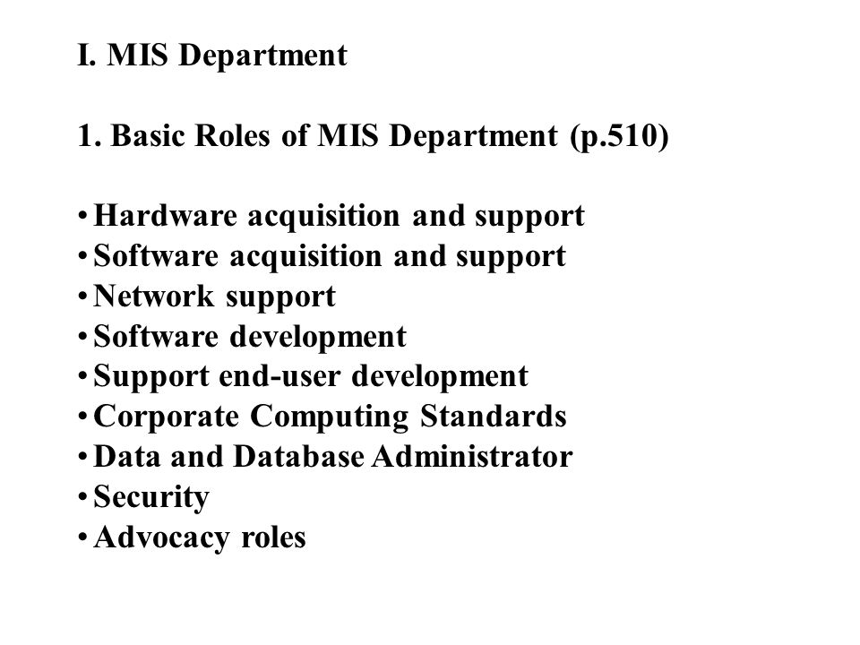 I. MIS Department 1.