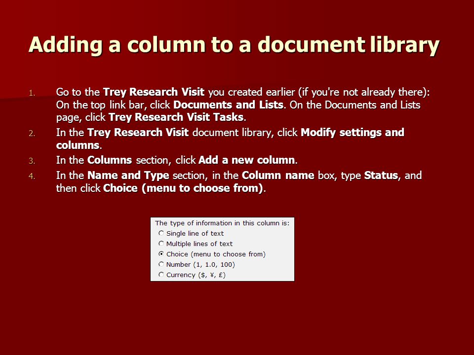 Adding a column to a document library 1.