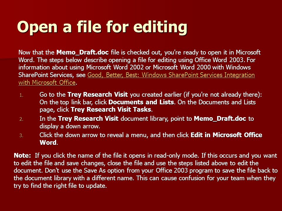 Open a file for editing 1.
