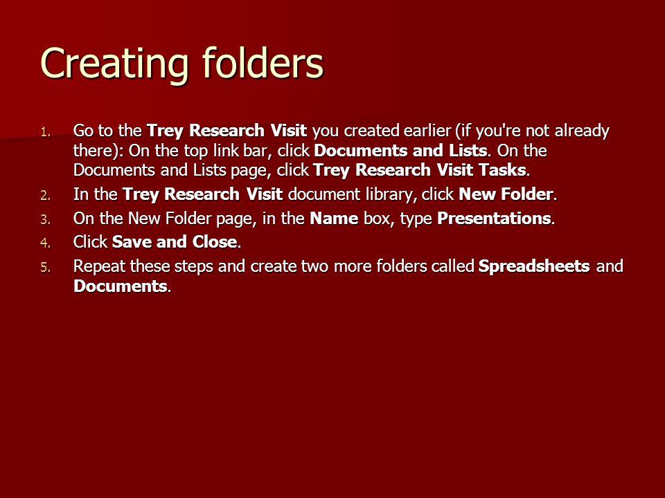 Creating folders 1.