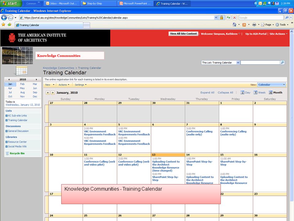 Knowledge Communities - Training Calendar