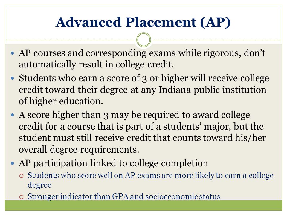 Advanced Placement (AP) AP courses and corresponding exams while rigorous, don’t automatically result in college credit.