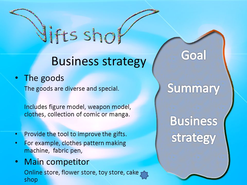 Business strategy The goods The goods are diverse and special.