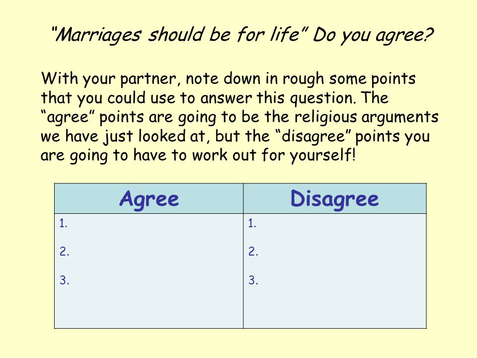 Marriages should be for life Do you agree. AgreeDisagree 1.