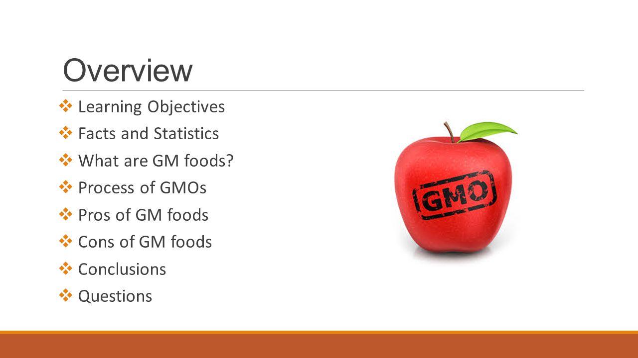 Overview  Learning Objectives  Facts and Statistics  What are GM foods.