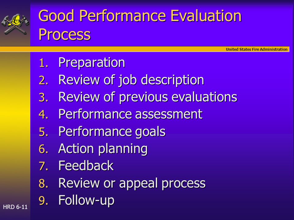United States Fire Administration HRD 6-11 Good Performance Evaluation Process 1.
