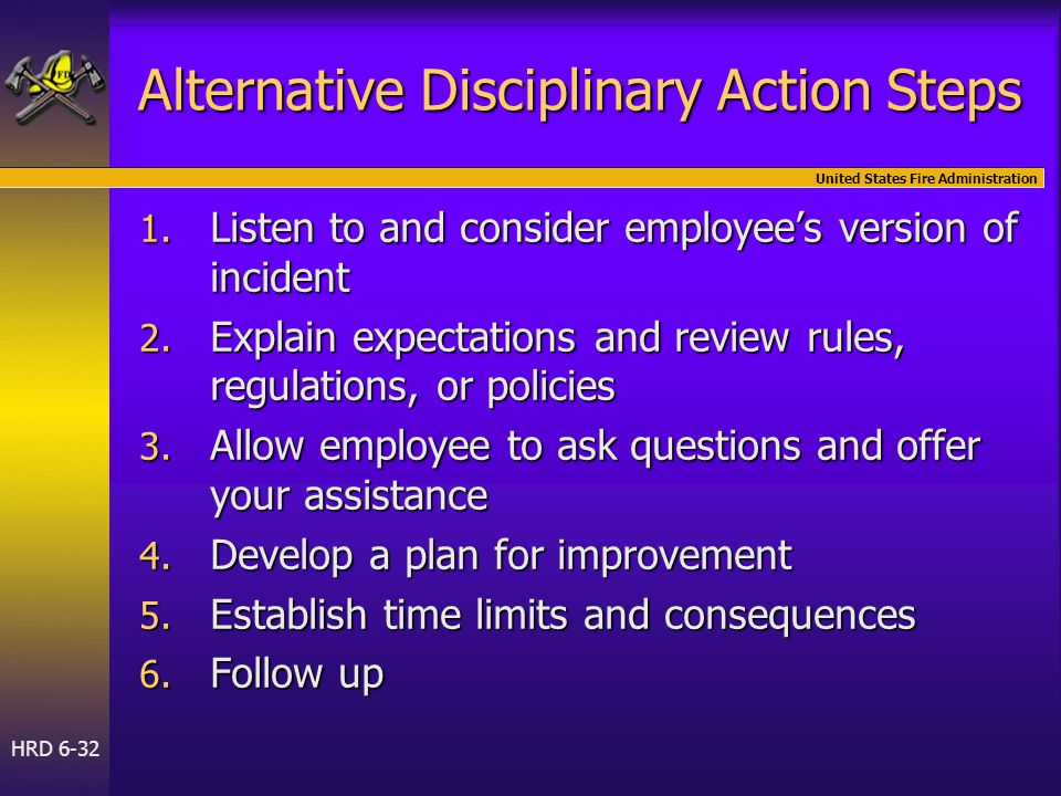 United States Fire Administration HRD 6-32 Alternative Disciplinary Action Steps 1.
