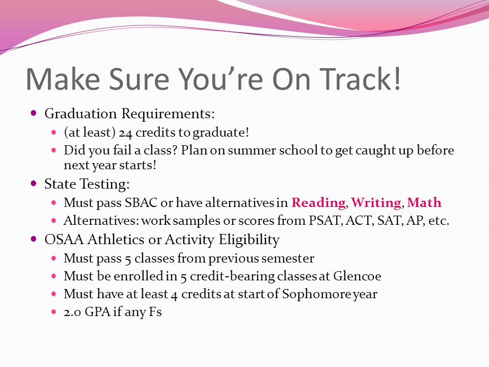 Make Sure You’re On Track. Graduation Requirements: (at least) 24 credits to graduate.