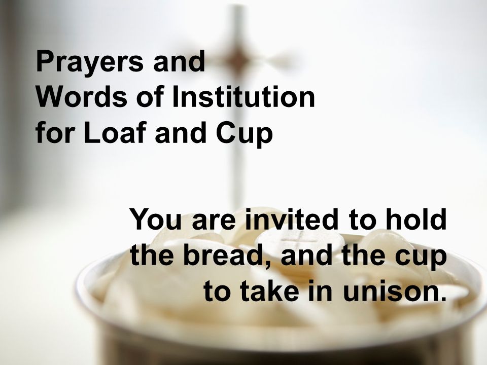 You are invited to hold the bread, and the cup to take in unison.