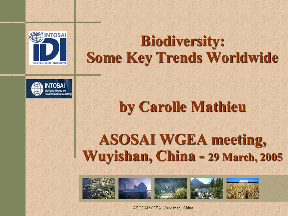 ASOSAI WGEA, Wuyishan, China1 Biodiversity: Some Key Trends Worldwide by Carolle Mathieu ASOSAI WGEA meeting, Wuyishan, China - 29 March, 2005