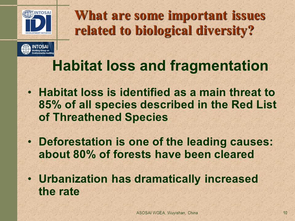ASOSAI WGEA, Wuyishan, China10 What are some important issues related to biological diversity.