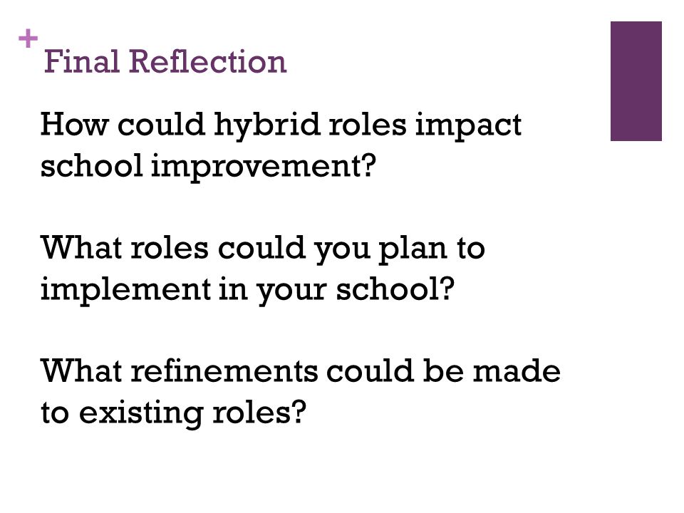 + Final Reflection How could hybrid roles impact school improvement.