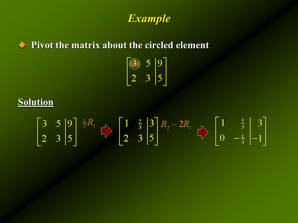 Example  Pivot the matrix about the circled element Solution