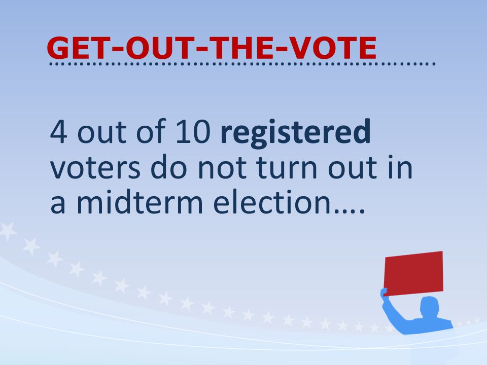 GET-OUT-THE-VOTE 4 out of 10 registered voters do not turn out in a midterm election….