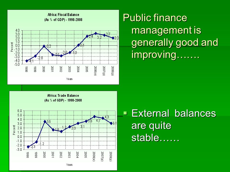 Public finance management is generally good and improving…….  External balances are quite stable……