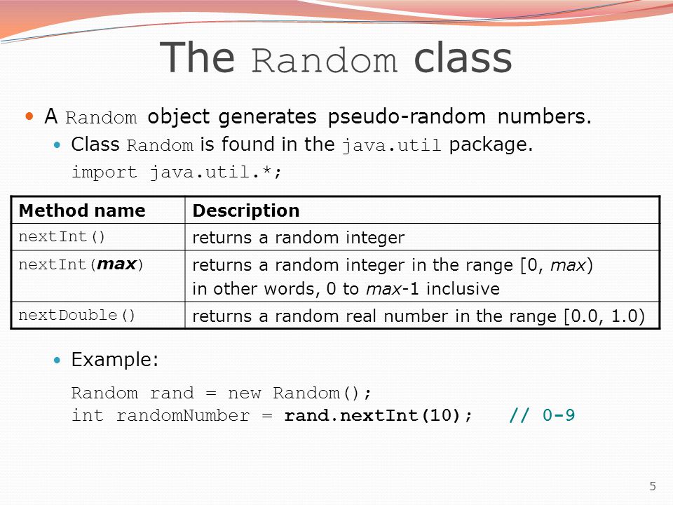 1 Building Java Programs Chapter 5 Lecture 5 2 Random Numbers Reading 5 1 Ppt Download