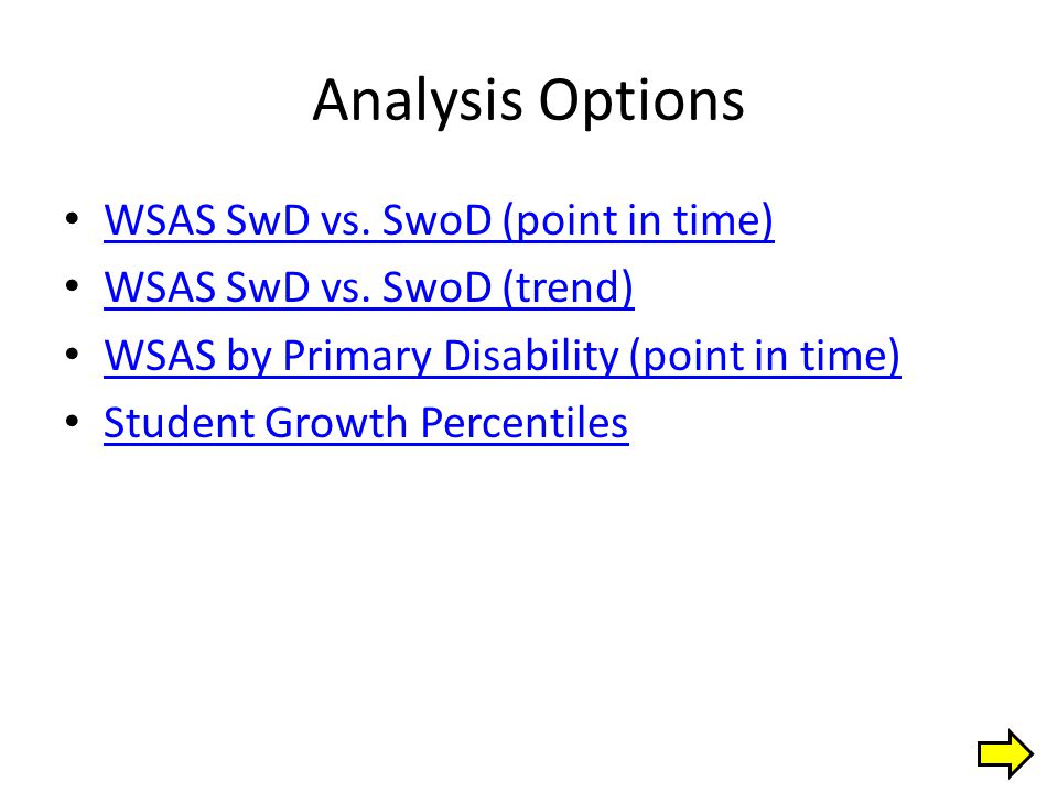 Analysis Options WSAS SwD vs. SwoD (point in time) WSAS SwD vs.