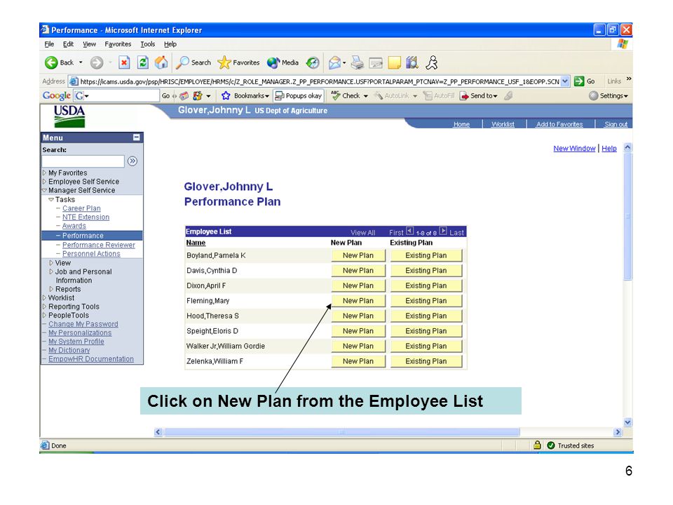 6 Click on New Plan from the Employee List