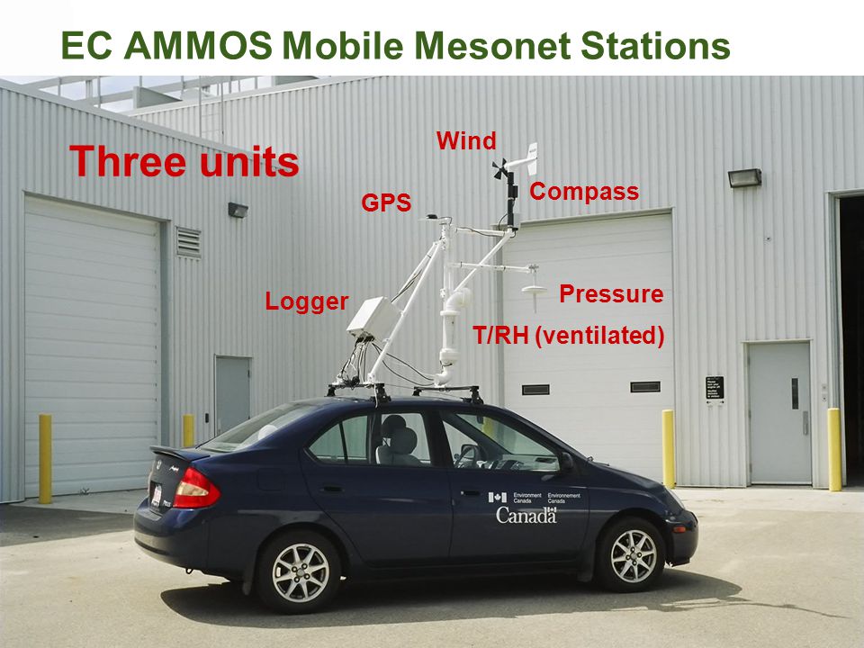 Page 15 – August 15, 2015 Wind GPS Logger Pressure T/RH (ventilated) Compass Three units EC AMMOS Mobile Mesonet Stations