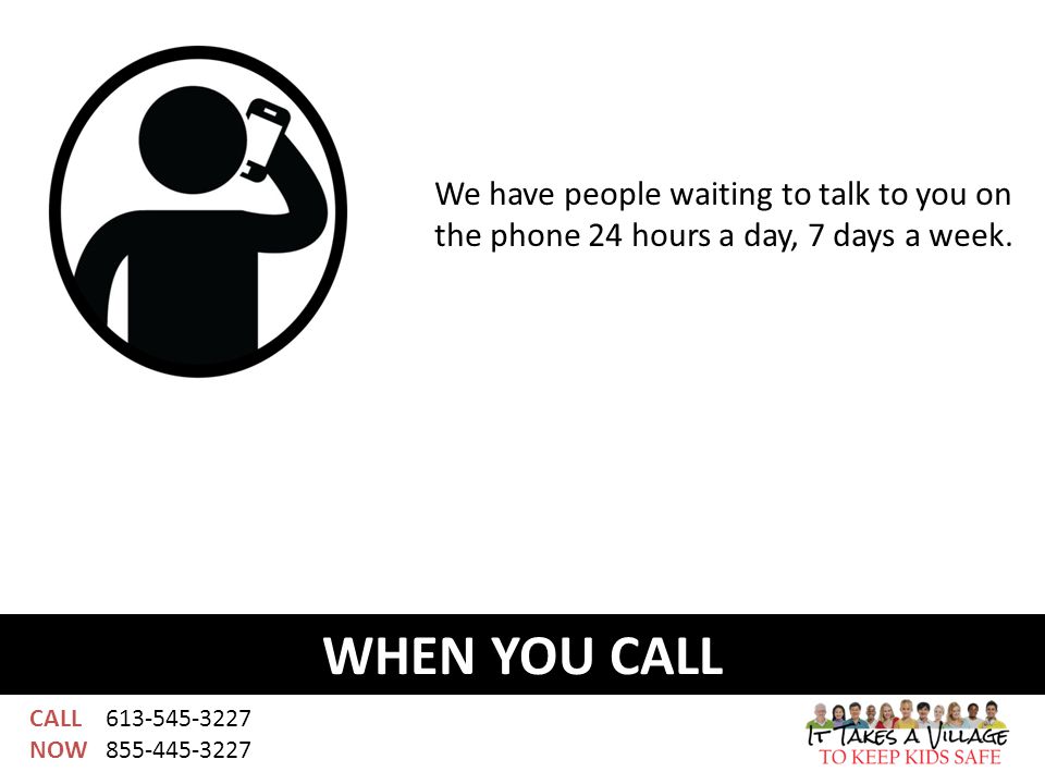 CALL NOW WHEN YOU CALL We have people waiting to talk to you on the phone 24 hours a day, 7 days a week.