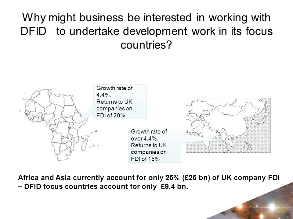 Why might business be interested in working with DFID to undertake development work in its focus countries.
