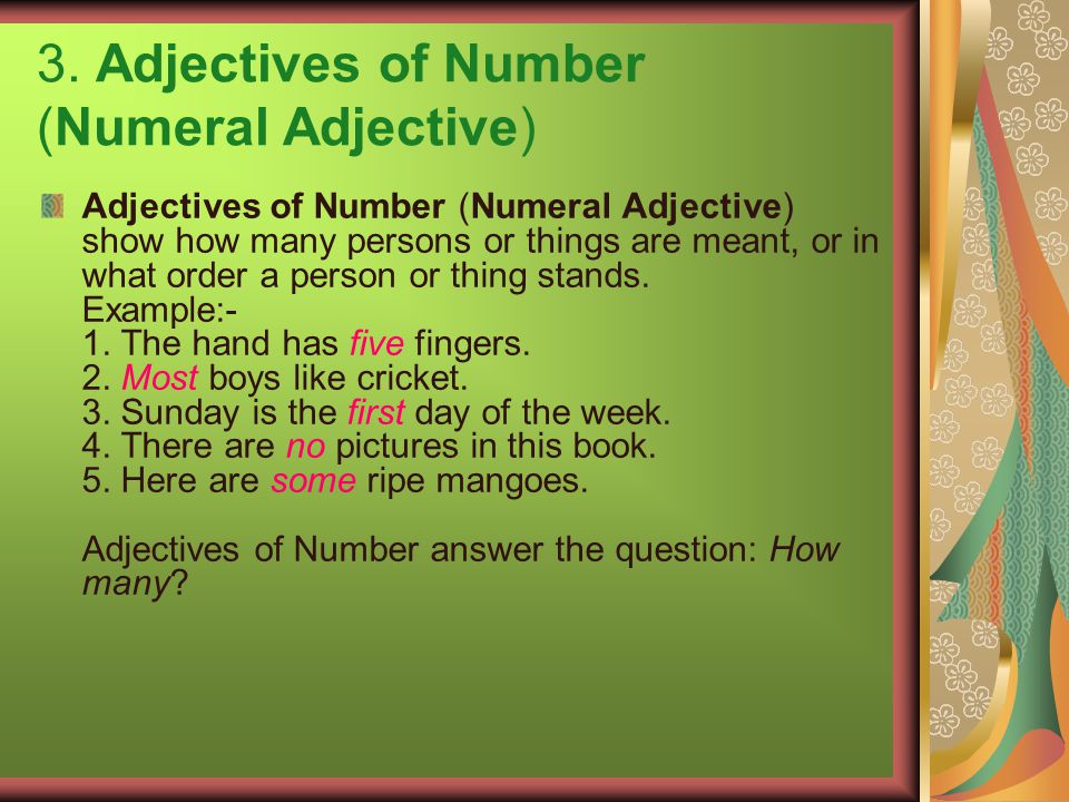2. Adjectives of Quantity Adjectives of Quantity show how much of a thing is meant.