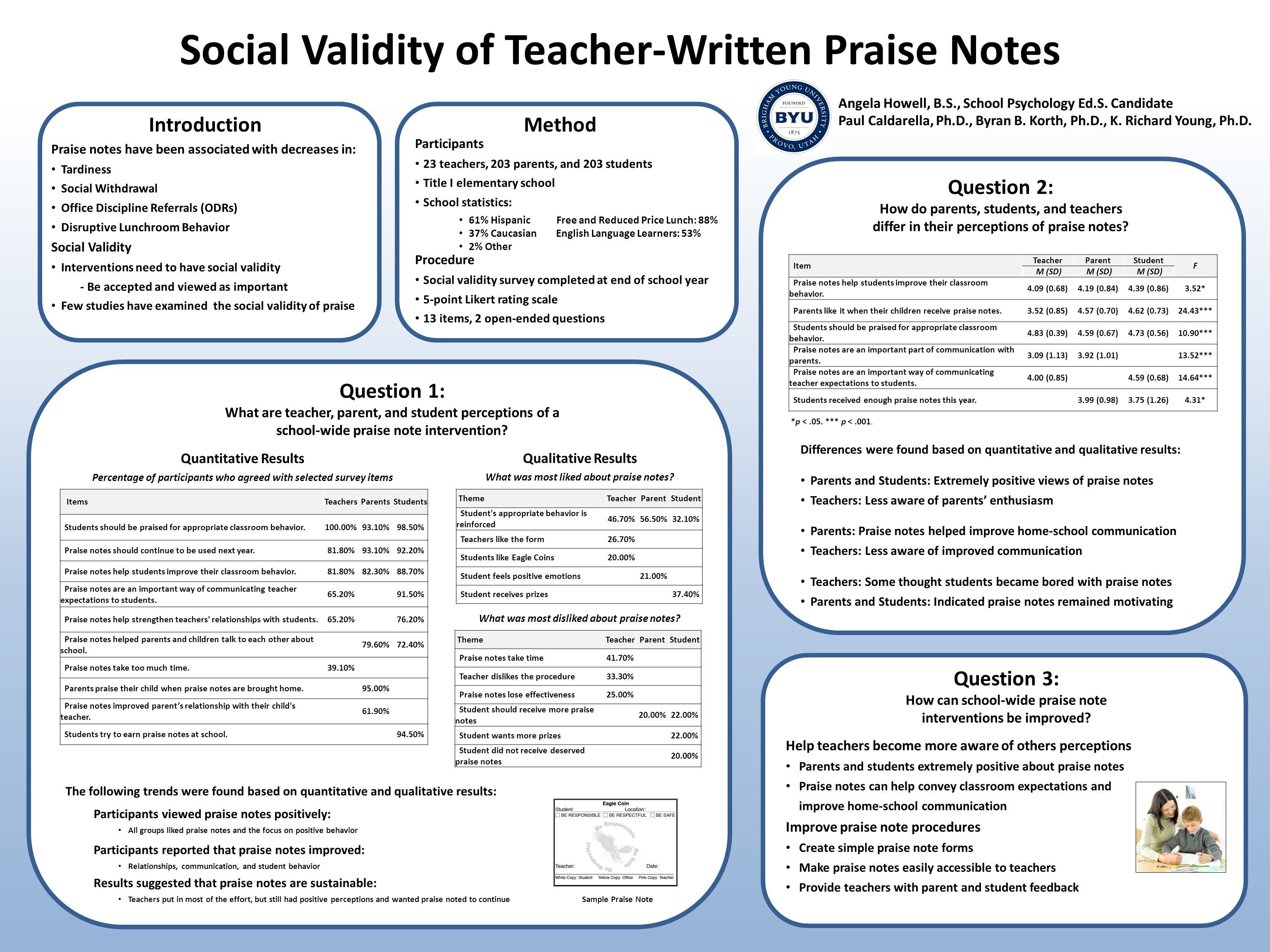 question 1 what are teacher parent and student perceptions of a