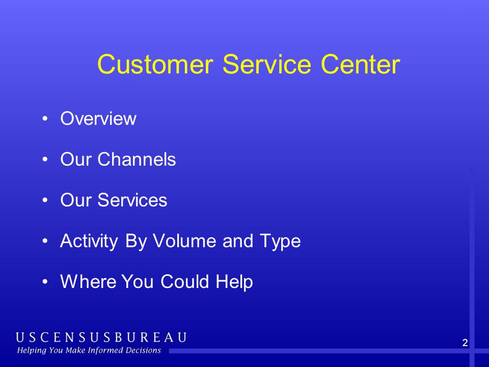 2 Customer Service Center Overview Our Channels Our Services Activity By Volume and Type Where You Could Help