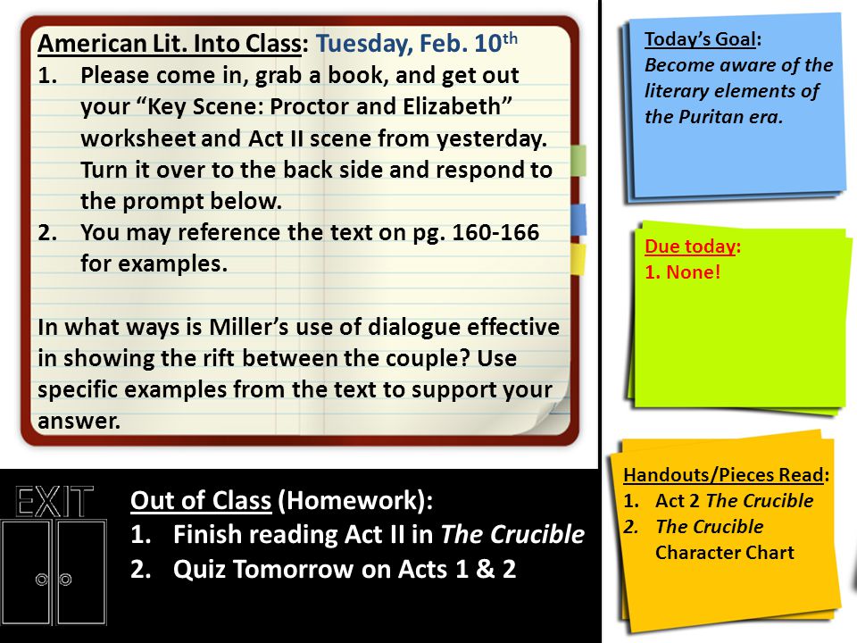 American Lit. Into Class: Tuesday, Feb.