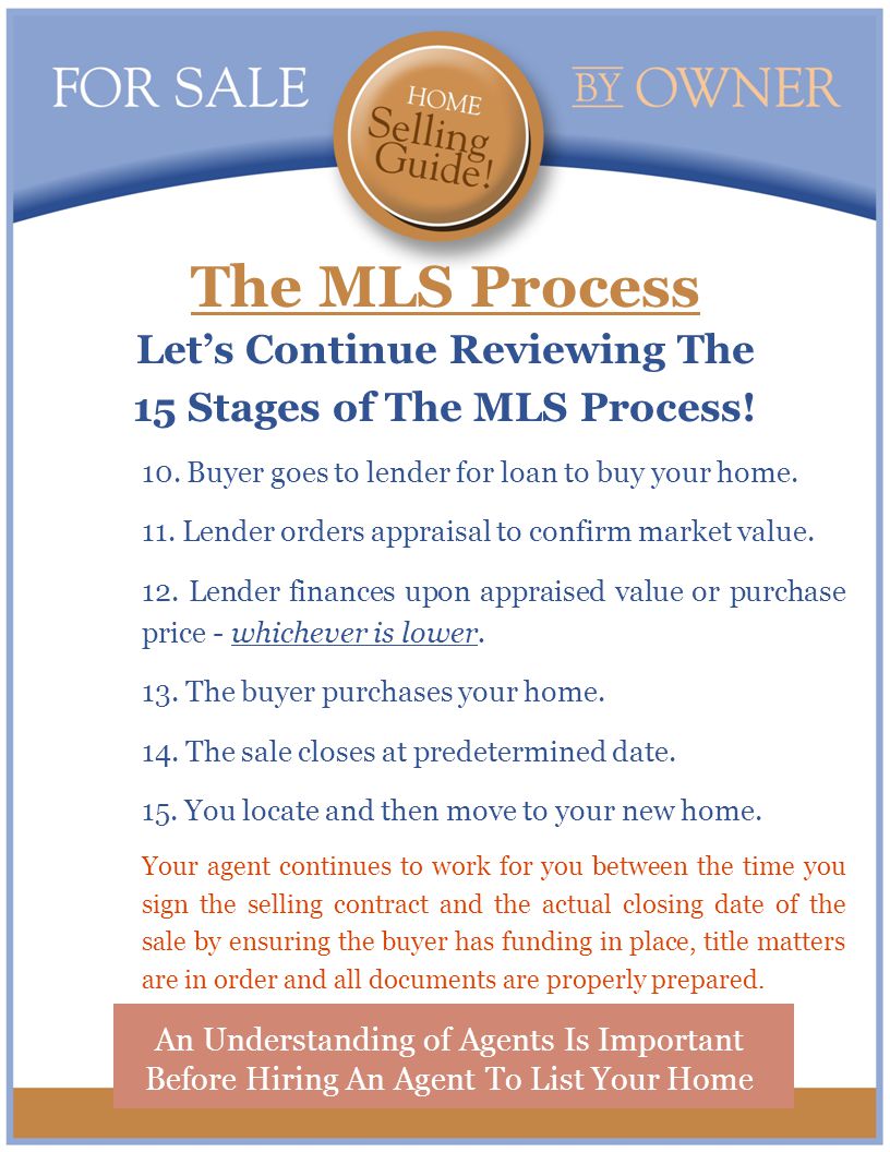 The MLS Process Let’s Continue Reviewing The 15 Stages of The MLS Process.