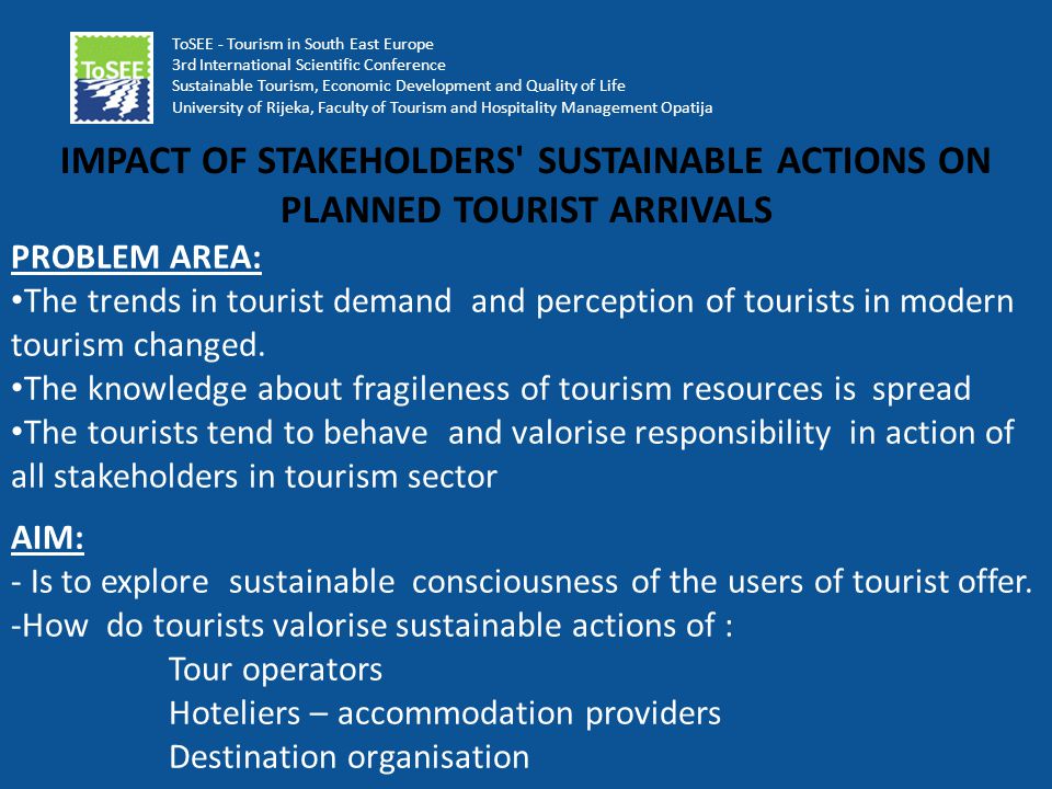 IMPACT OF STAKEHOLDERS' SUSTAINABLE ACTIONS ON PLANNED TOURIST ARRIVALS NADIA  PAVIA, Ph.D., Full Professor University of Rijeka, Faculty of Tourism and.  - ppt download