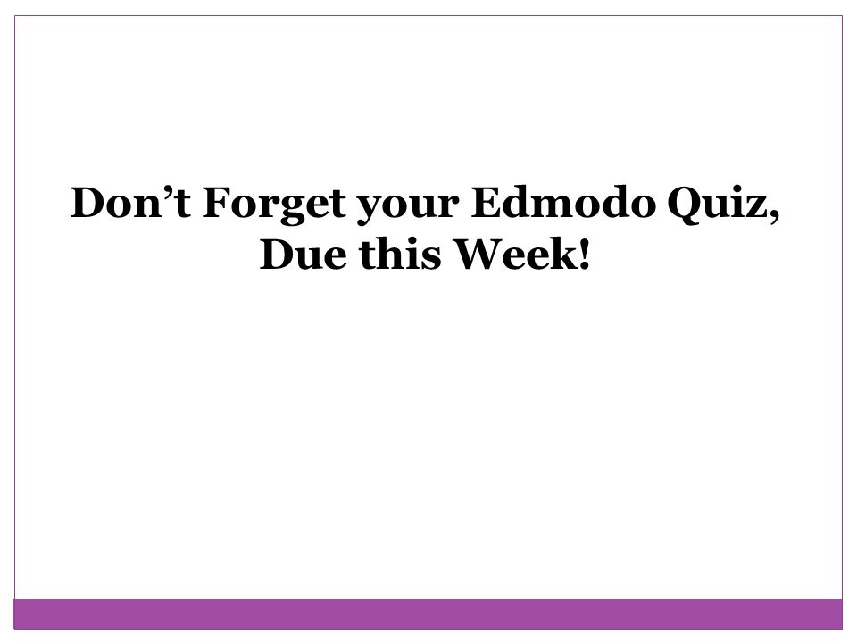 Don’t Forget your Edmodo Quiz, Due this Week!