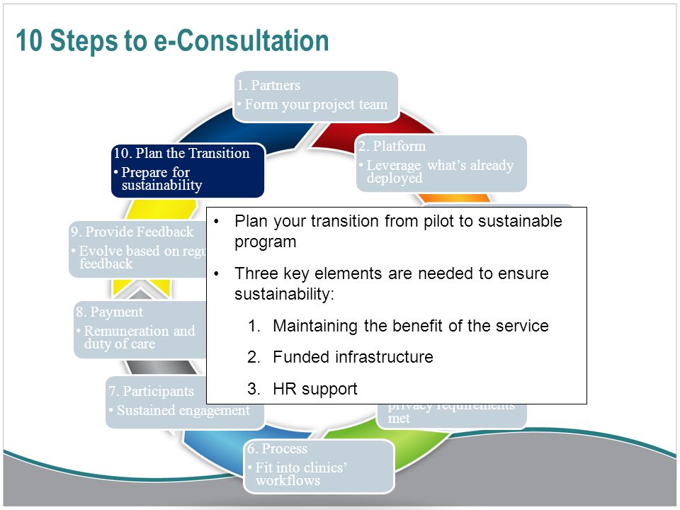 10 Steps to e-Consultation 1. Partners Form your project team 2.