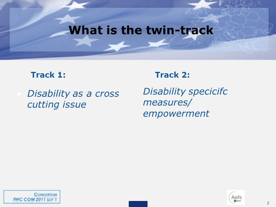 What is the twin-track What is the twin-track Track 1:Track 2: Disability as a cross cutting issue Disability specicifc measures/ empowerment