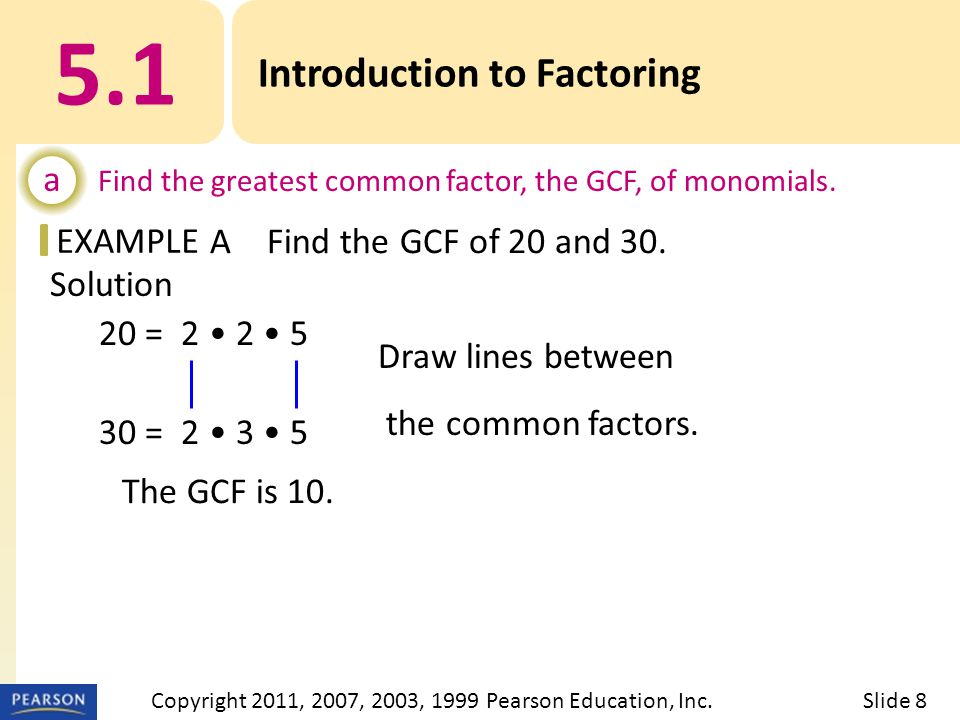 EXAMPLE Solution 20 = = Draw lines between the common factors.