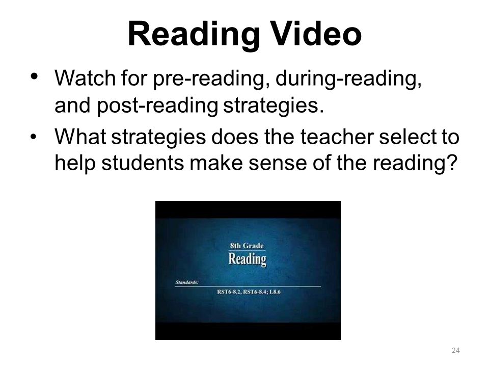 Reading Video Watch for pre-reading, during-reading, and post-reading strategies.