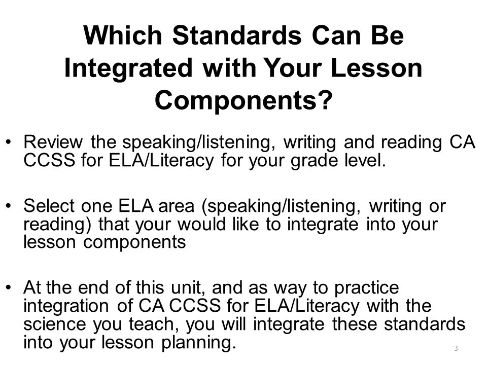 Which Standards Can Be Integrated with Your Lesson Components.