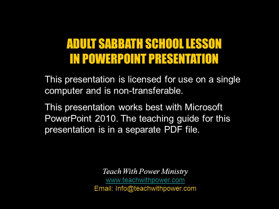 This presentation is licensed for use on a single computer and is non-transferable.