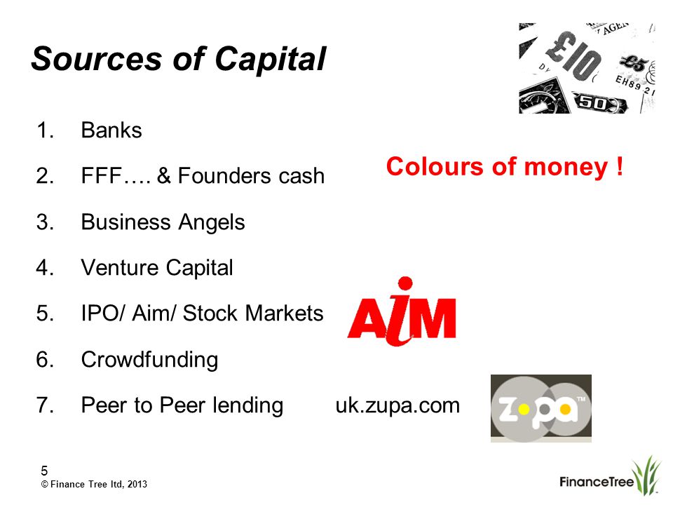 © Finance Tree ltd, Sources of Capital 1.Banks 2.FFF….