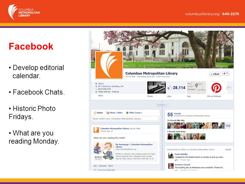 Facebook Develop editorial calendar. Facebook Chats.