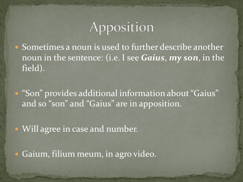 Sometimes a noun is used to further describe another noun in the sentence: (i.e.