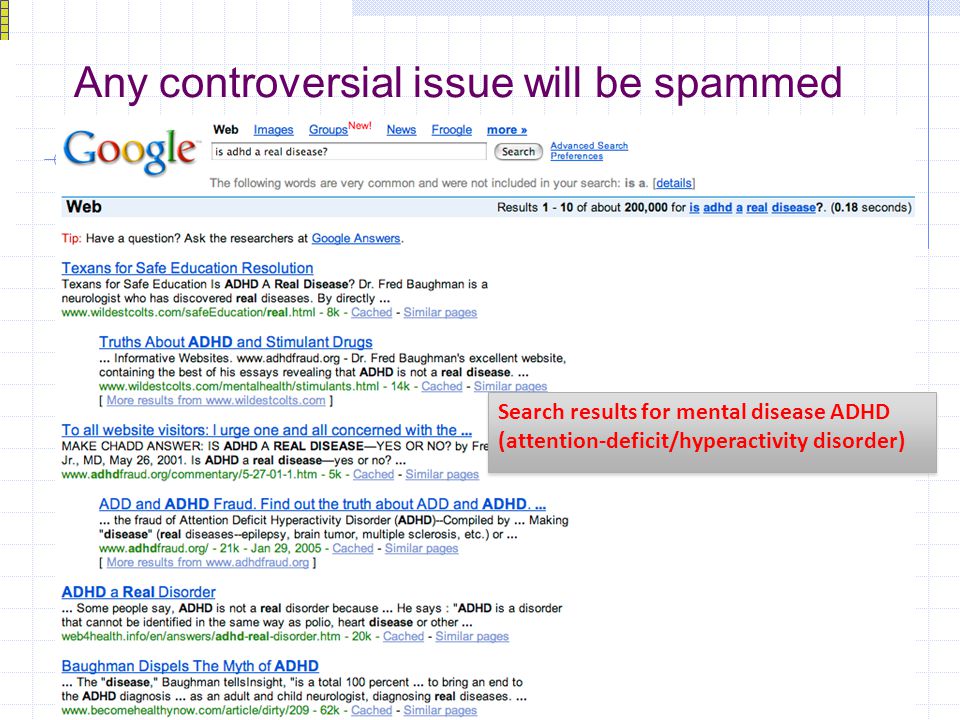 Any controversial issue will be spammed Search results for mental disease ADHD (attention-deficit/hyperactivity disorder) Search results for mental disease ADHD (attention-deficit/hyperactivity disorder)