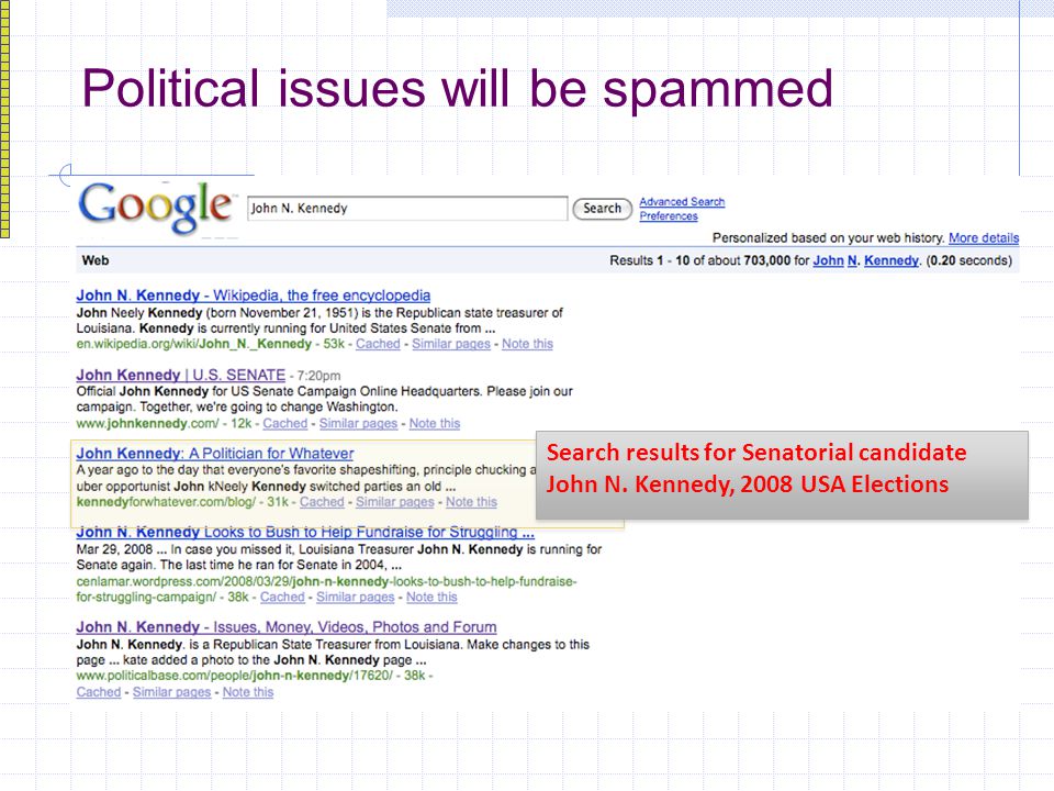 Political issues will be spammed Search results for Senatorial candidate John N.