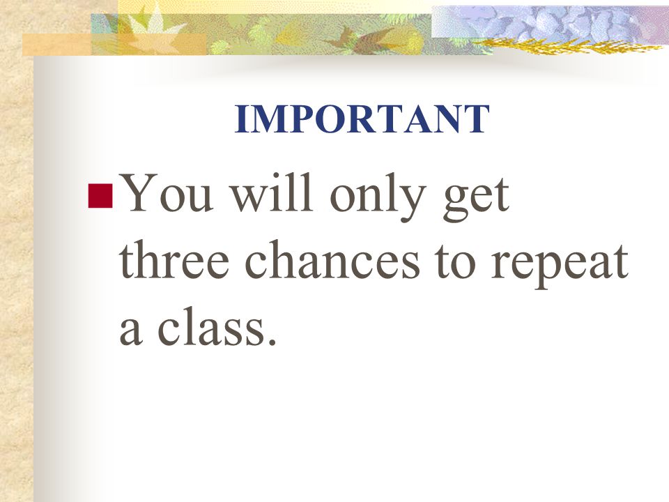 IMPORTANT You will only get three chances to repeat a class.