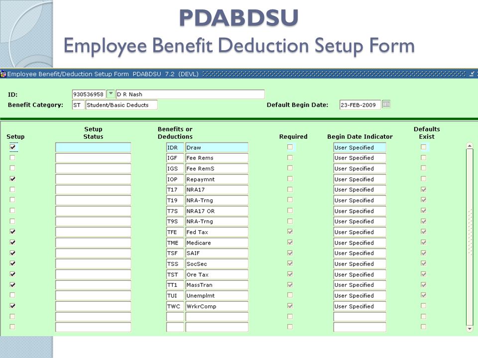 PDABDSU Employee Benefit Deduction Setup Form